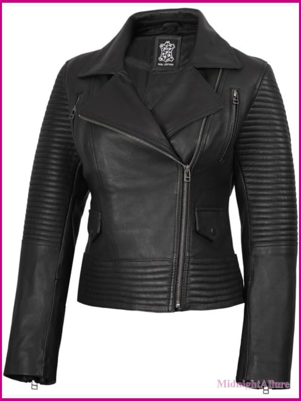 Real Lambskin Asymmetrical Motorcycle Jacket Women
